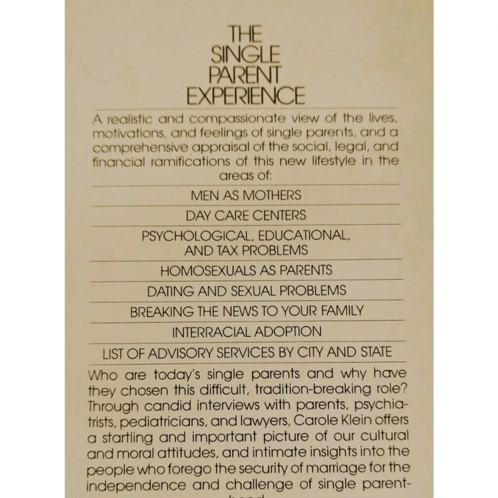 The Single Parent Experience by Carole Klein (1973, Paperback)‎